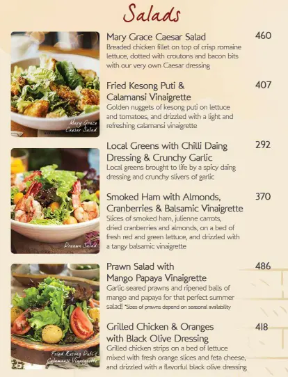 MARY GRACE CAFE SALADS MENU WITH PRICES