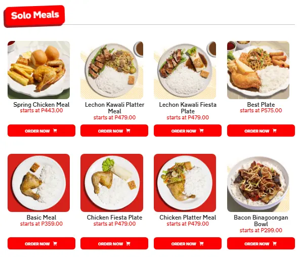 MAX’S SOLO MEALS MENU WITH PRICES
