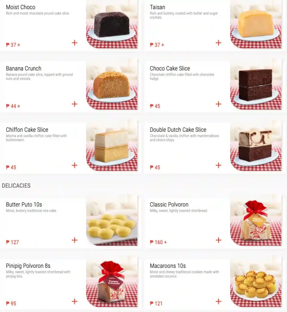 RED RIBBON CAKE SLICES & LOAVES PRICES