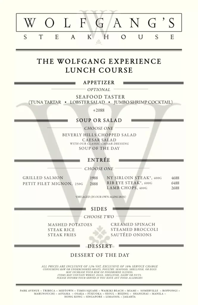 WOLFGANG STEAKHOUSE BAR AND AL FRESCO SPECIALS MENU PRICES