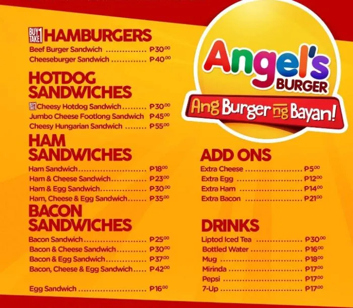 ANGEL’S BURGER HAM SANDWICHES PRICES