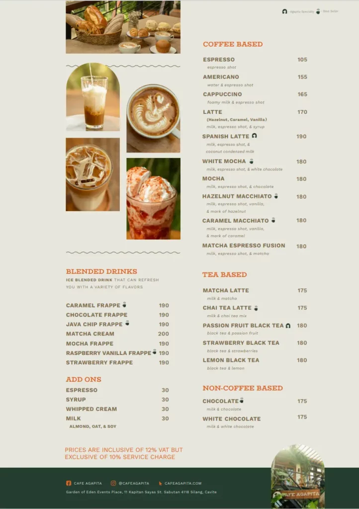 CAFE AGAPITA BLENDED DRINKS PRICES