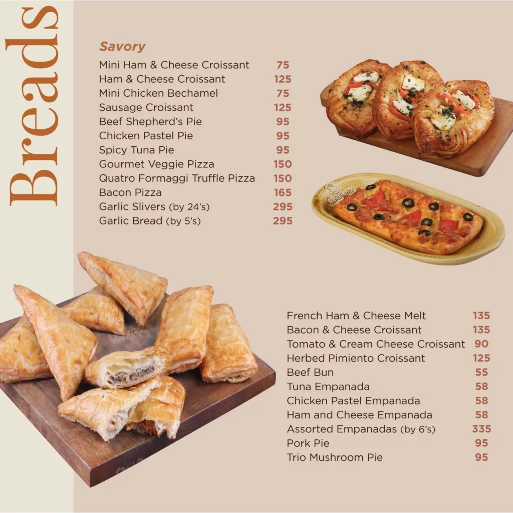 CAFE FRANCE BREADS MENU PRICES