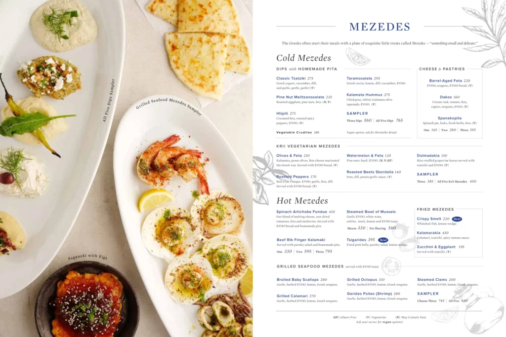 CYMA COLD MEZEDES MENU WITH PRICES