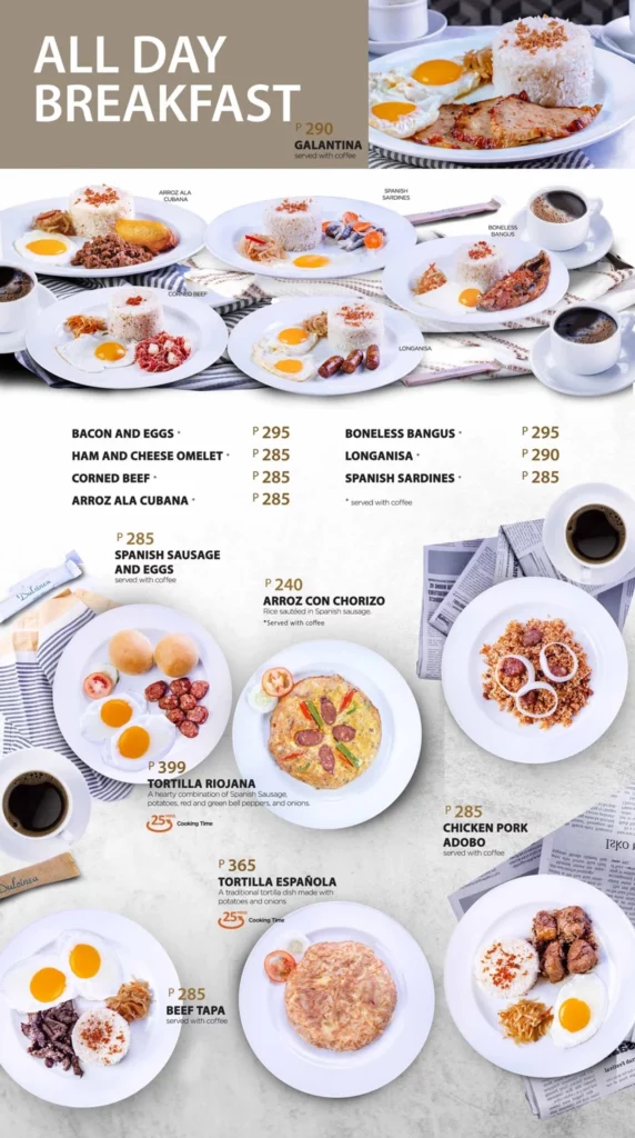 DULCINEA ALL-DAY BREAKFAST MENU WITH PRICES