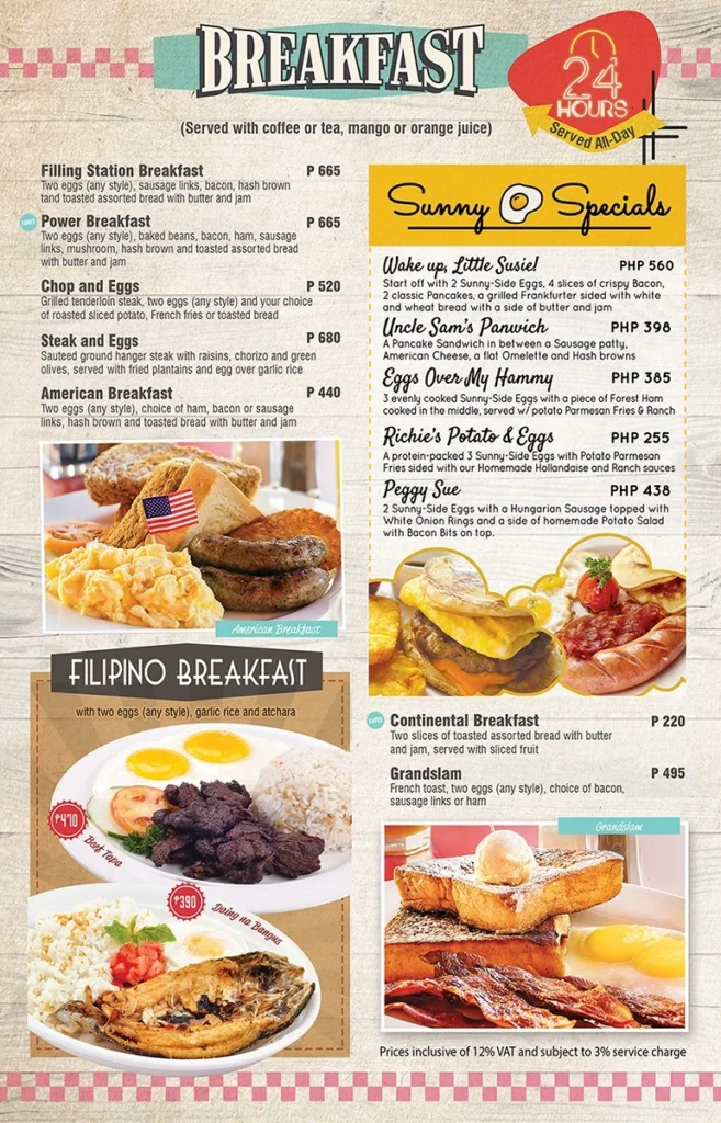 FILLING STATION BREAKFAST PRICES