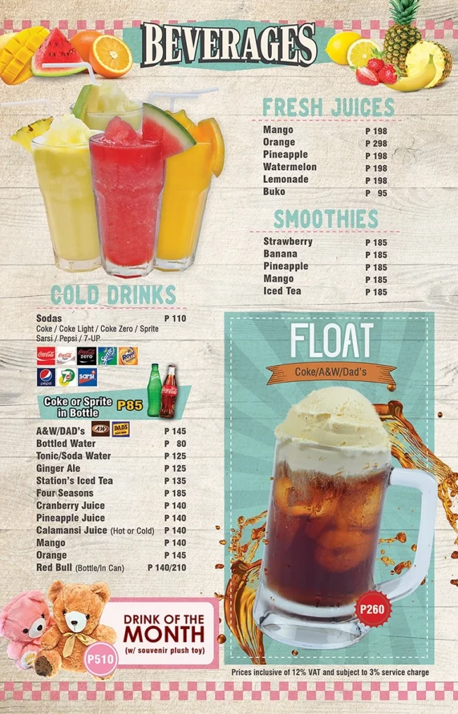 FILLING STATION FRESH JUICE MENU WITH PRICES