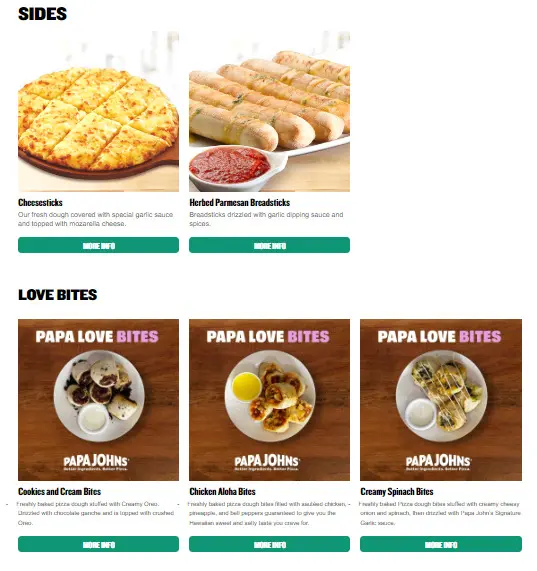 PAPA JOHNS SIDES MENU WITH PRICES