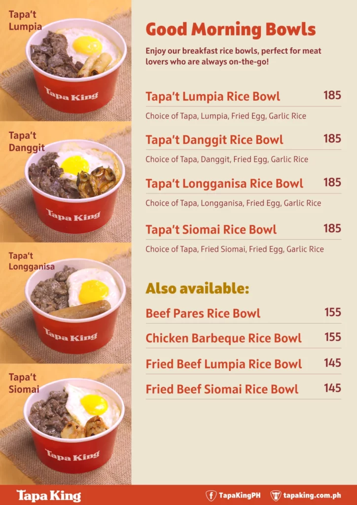 TAPA KING BREAKFAST MEAL PRICES