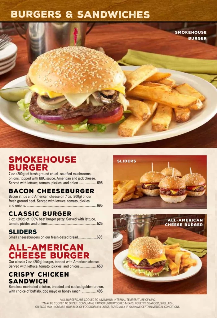 TEXAS ROADHOUSE BURGERS AND SANDWICHES PRICES