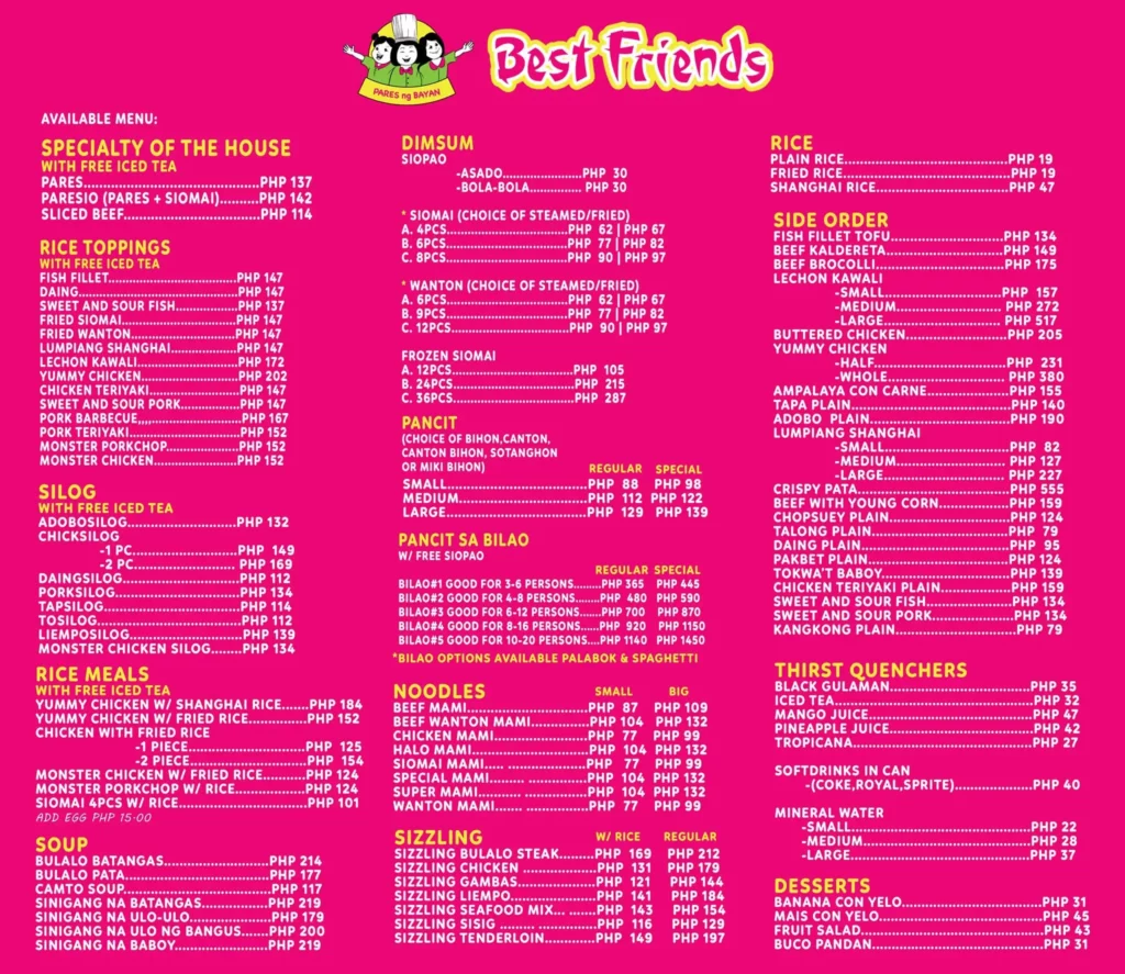 BEST FRIENDS RICE MEALS PRICES