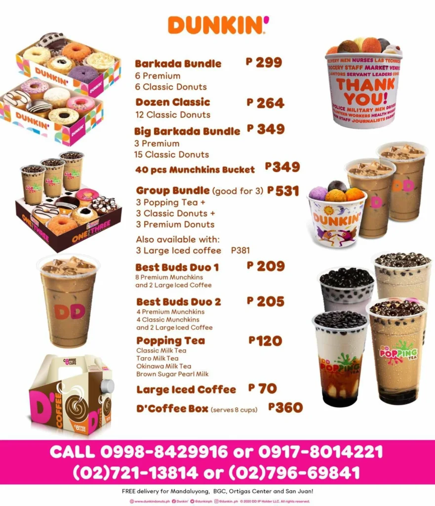 DUNKIN DONUTS DUNKCREATIONS MENU WITH PRICES