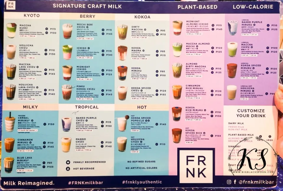 FRNK PLANT BASED DRINKS MENU WITH PRICES