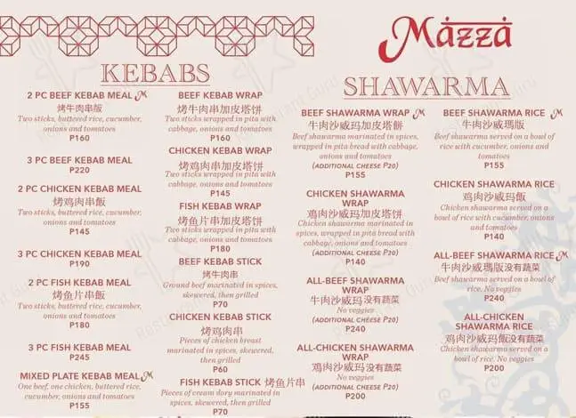 Mazza Kebab Prices
