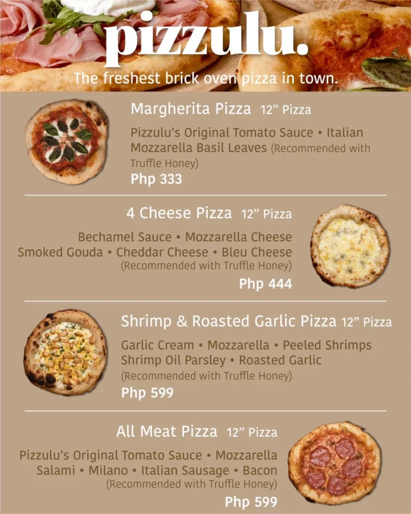 PIZZULU PIZZA MENU WITH PRICES