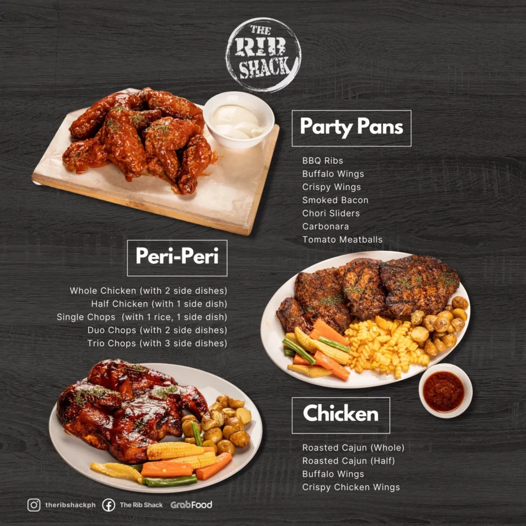 RIB SHACK PARTY PLANS MENU WITH PRICES