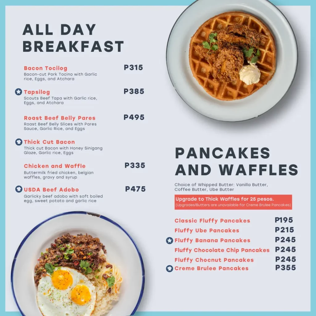 SCOUT’S HONOR ALL-DAY BREAKFAST MENU PRICES